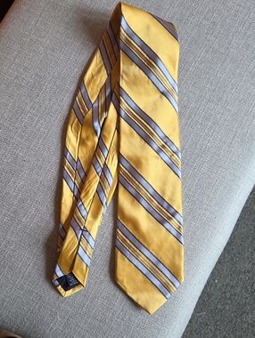 Hart Schaffner Marx Gold Striped Silk Tie with Silver and Blue Accents